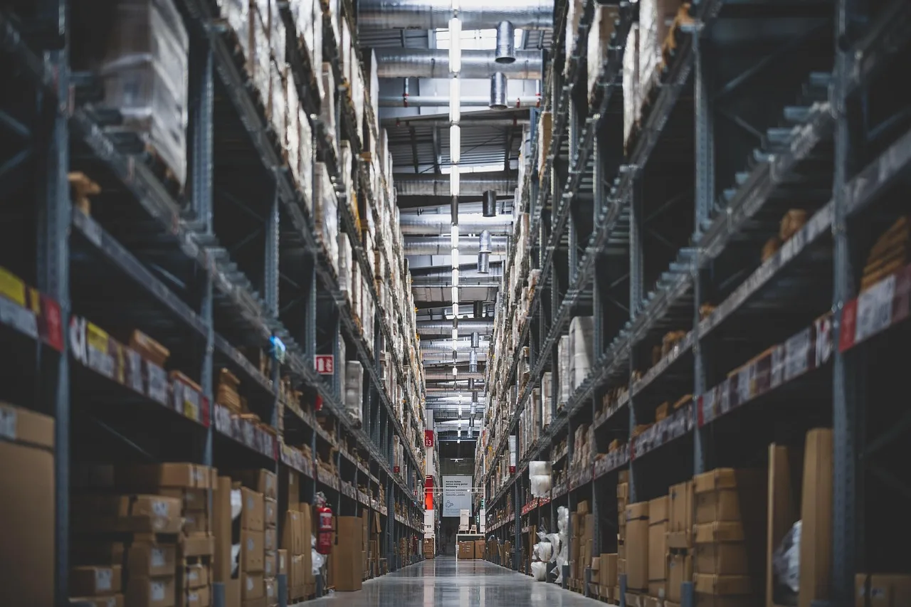 Inside a large distribution center